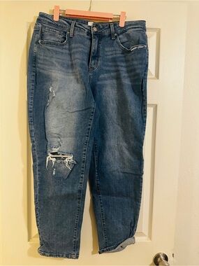 Time and Tru Women's Distressed Boyfriend Jeans - Dark Blue Wash